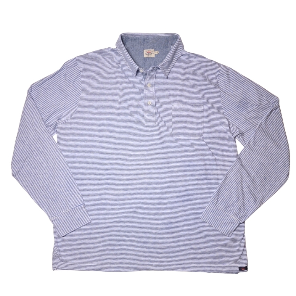 Faherty Light Blue & White Striped Long Sleeve Polo Shirt XXL - Picture 2 of 6